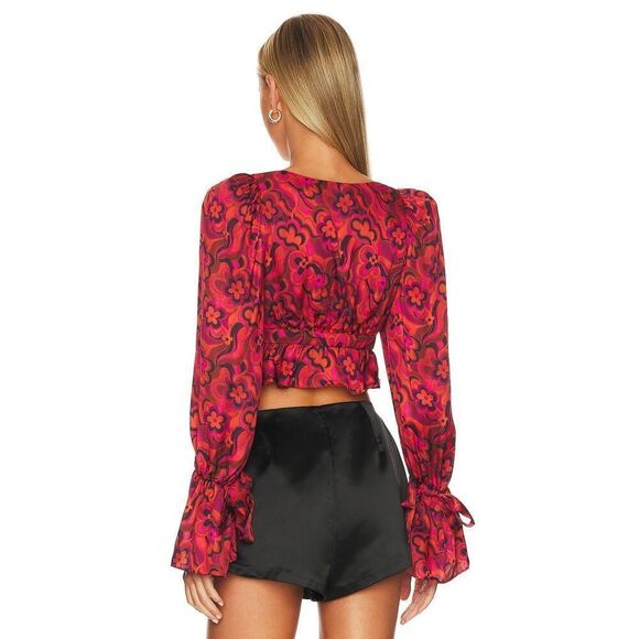 NWT For Love & Lemons Davina Tie Front Blouse in Red Size XS $149 MSRP - Picture 2 of 6